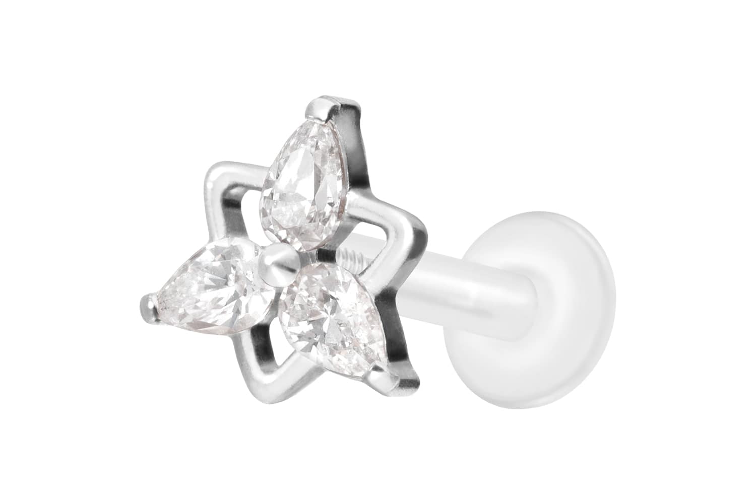 PTFE Labret Piercing mit Innengewinde + Titan-Aufsatz KRISTALLBLUME